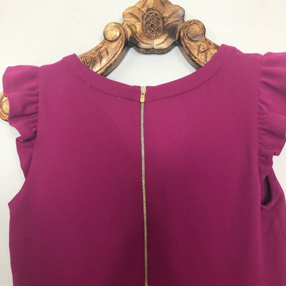 Sandro Flutter Cap Sleeve Peplum Sheath Dress Raspberry Mini '2'/US10 - Picture 5 of 11